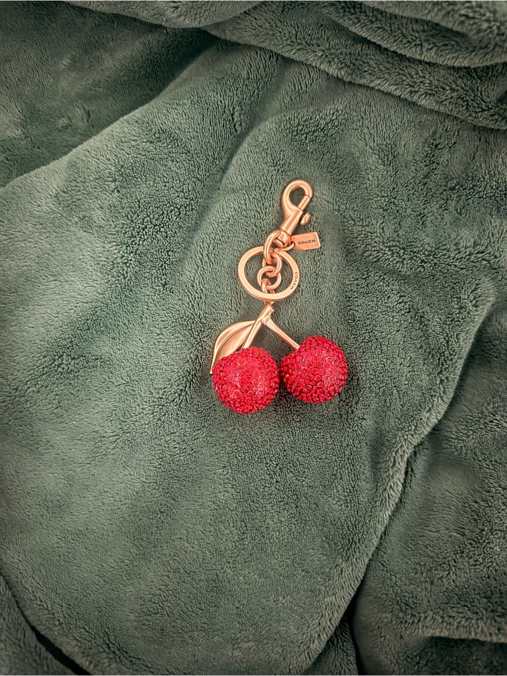 Coach Red Crystal Cherry Brooch with Gold-Tone Stem
